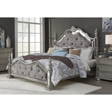 Traditional Queen Poster Bed with Jeweled Tufting