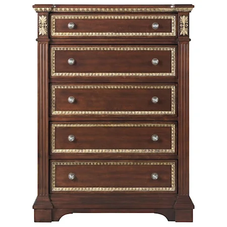Traditional 5-Drawer Chest with Carved Pilasters