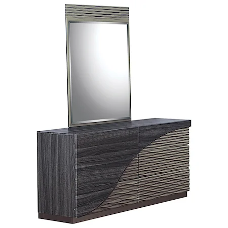 Contemporary 6 Drawer Dresser and Mirror Combo with Zebra Wood Detail
