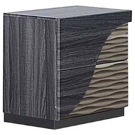 Contemporary 2 Drawer Nightstand with Zebra Wood Detail