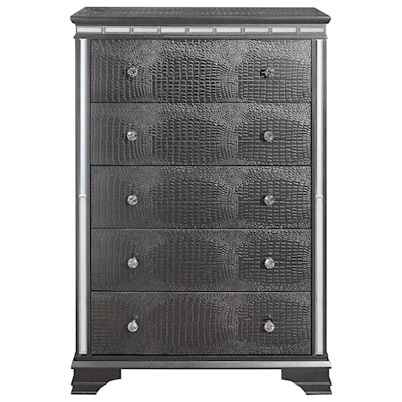 Transitional 5-Drawer Chest with Crocodile Embossing