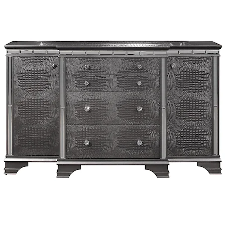 Transitional Dresser with Jewelry Storage and Crocodile Embossing