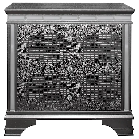 Transitional 3-Drawer Nightstand with Crocodile Embossing