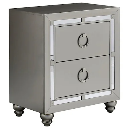 Glam 2 Drawer Nightstand with Mirror Accents