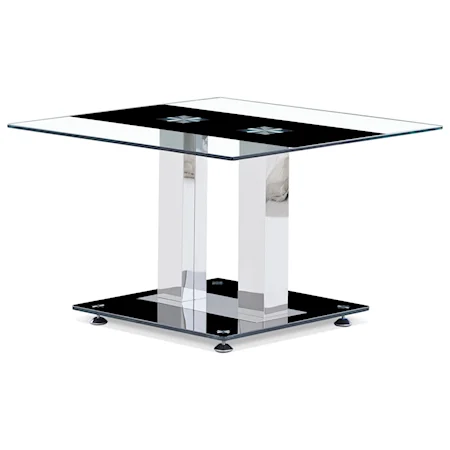 Contemporary Glass End Table with Black Stripe