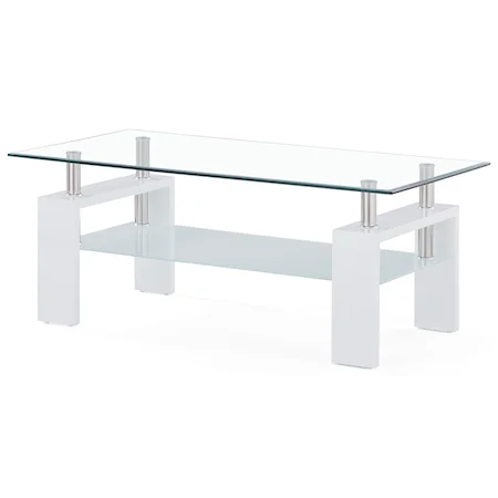 Glass And Frosted Coffee Table with Wooden Legs