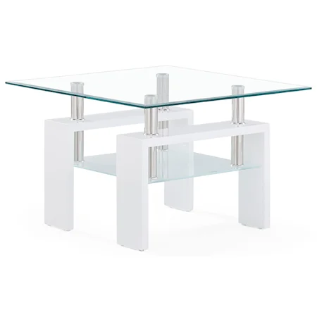 Glass And Frosted End Table with Wooden Legs