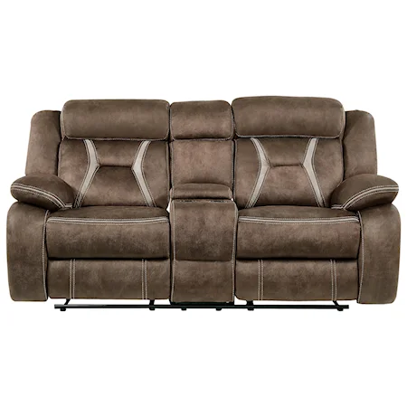 Reclining Console Loveseat with Accent Stitched Fabric