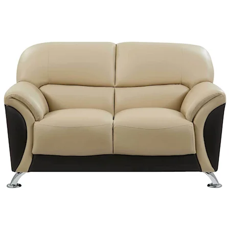 Contemporary Faux Leather Loveseat with Splayed Chrome Legs
