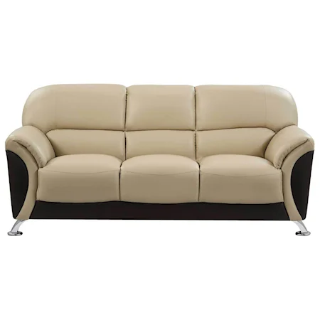 Contemporary Faux Leather Sofa with Splayed Chrome Legs