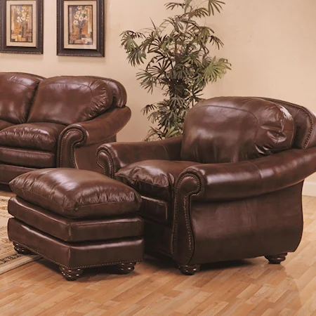 Traditional Upholstered Chair and Ottoman with Bun Feet