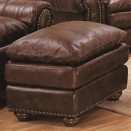 Traditional Upholstered Pillow Top Ottoman with Nail Trim
