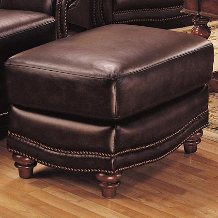 Traditional Leather Upholstered Ottoman with Nail Head Trim