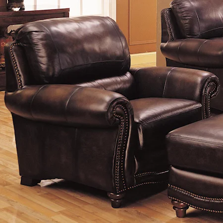 Leather Upholstered Chair with Nail Head Trim