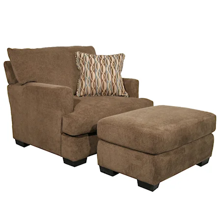 Tan Chair with Accent Pillow and Ottoman Group