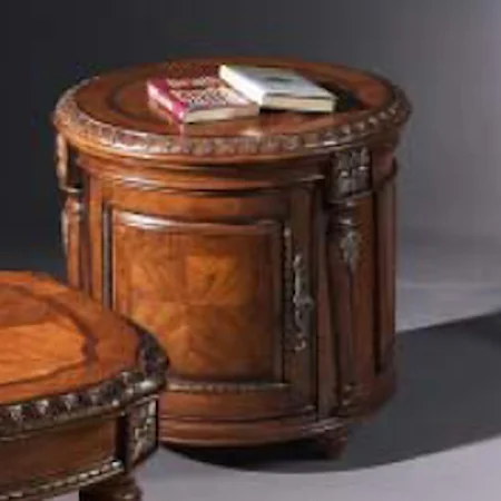 Drum End Table With One Door