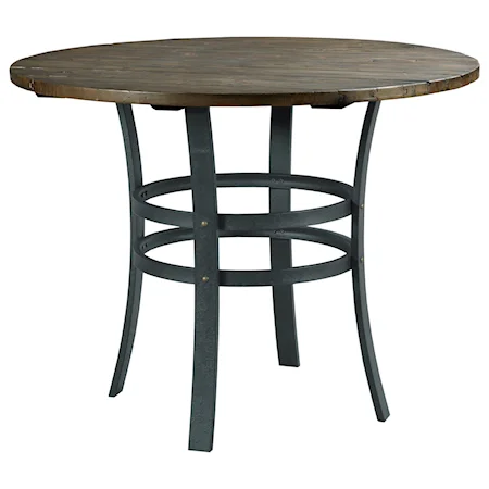 Brace High Round Dining Table with Reclaimed Wood Top