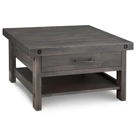 Square Coffee Table with 1 Drawer and Shelf