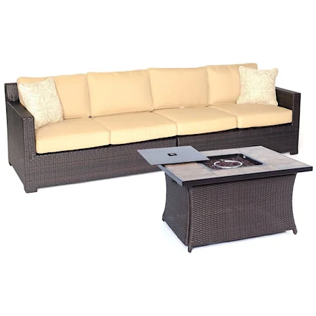 3-Piece Loveseat Set with Woven Fire Pit