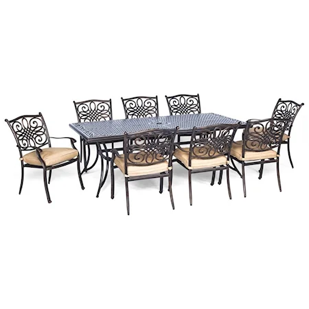 9-Piece Dining Set with Eight Stationary Dining Chairs and an Extra-Long Dining Table