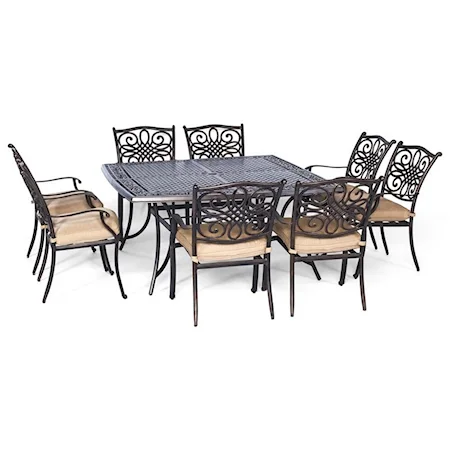 9-Piece Square Dining Set with Eight Stationary Dining Chairs and a Large 60 x 60 in. Dining Table