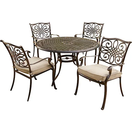 5 Pc. Dining Set of 4 Aluminum Cast Dining Chairs and a 48 in. Round Table