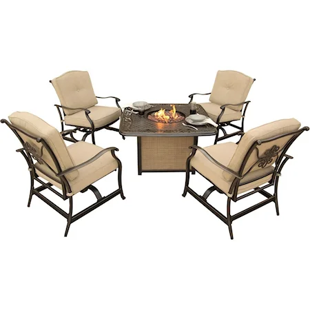 5-Piece Seating Set with Cast-Top Fire Pit Table