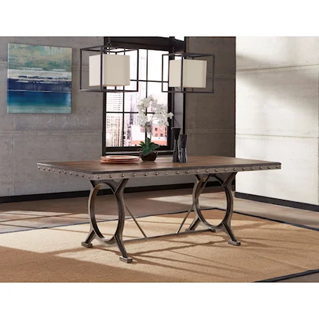 Brushed Steel Frame Dining Table With Distressed Wood Finish