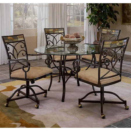 Scrolling 5 Piece Dining Set with Casters