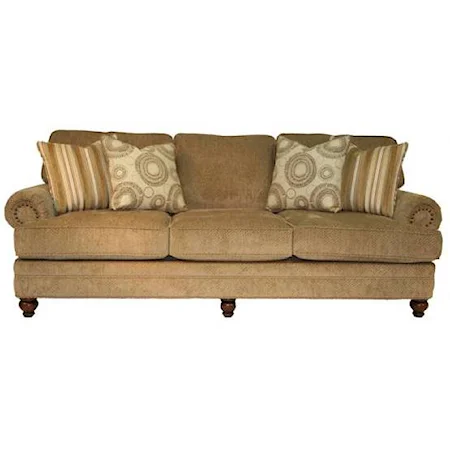 Casual Rolled Arm Sofa with Turned Wood Feet