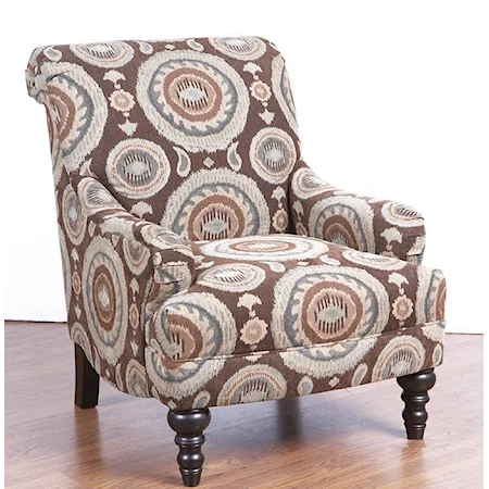 Rolled Back Accent Chair with Turned Wood Feet