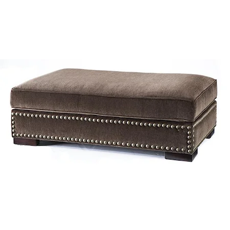 Traditional Ottoman with Exposed Wood Block Feet and Nailhead Trim