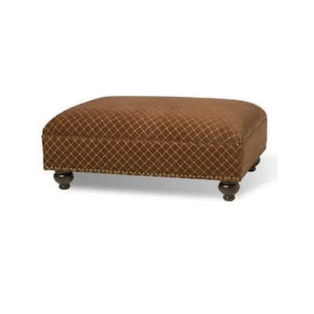 Traditional Cocktail Ottoman with Exposed Wood Feet