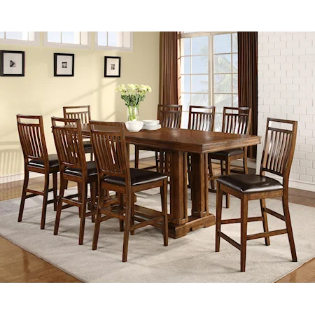 9-Piece Casual Counter Height Trestle Table & Chair Set