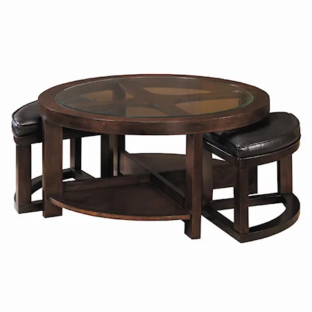 Round Cocktail Table with 2 Ottomans