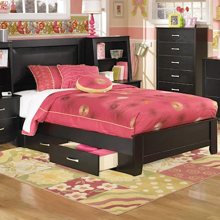 Contemporary Full Panel Bed with Upholstered Headboard and Underbed Storage