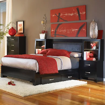 King Upholstered Headboard Pier Bed with Underbed Storage