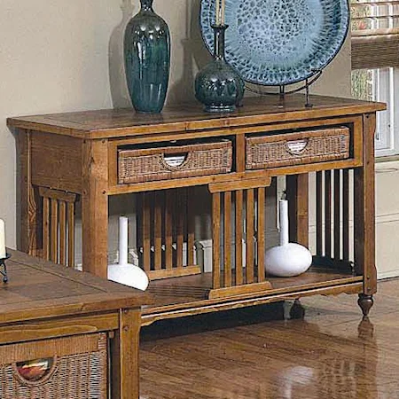 Casual Sofa Table With Basket Storage and Shelf