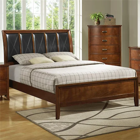 Contemporary Queen Low Profile Bed With Faux Leather Headboard