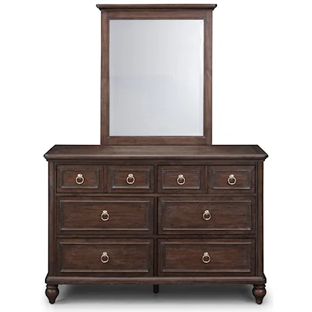 Traditional Dresser and Mirror Set with Felt-Lined Drawers