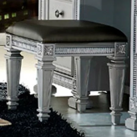 Glam Vanity Stool with Elegant Carved Legs