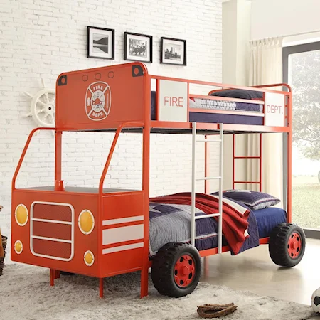 Twin-Over-Twin Fire Engine Bunk Bed