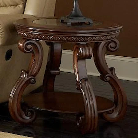 Traditional Round End Table with Glass Inlay