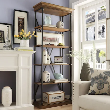 Open Bookcase with Metal Frame