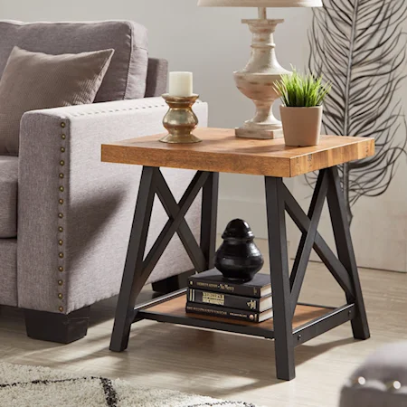 Farmhouse Style End Table with Shelf