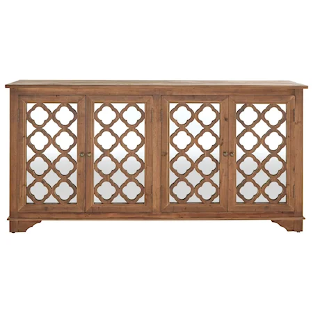 Transitional Mirrored Cabinet with Wood Fretwork