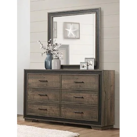 Contemporary 6-Drawer Dresser and Mirror Set