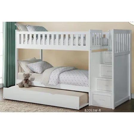 Twin Over Twin Staircase Storage Bunk Bed with Trundle