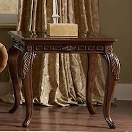 Traditional Warm Cherry End Table with Glass Insert