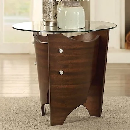 Contemporary Round End Table with Glass Top
